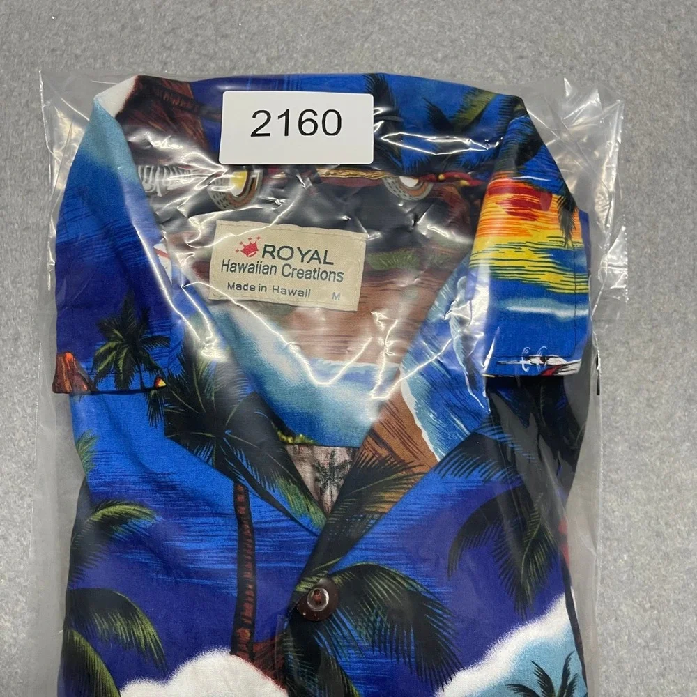 Royal Hawaiian Creations Shirt Mens Medium Blue Tropical Surfboard Classic Cars - Picture 9 of 9